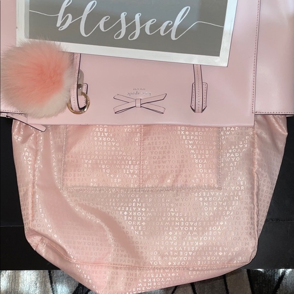 Kate Spade New York Maryanne Light Pink Tote / accent Bow & Pom Pom 15.5” x 10.5 - Picture 16 of 16